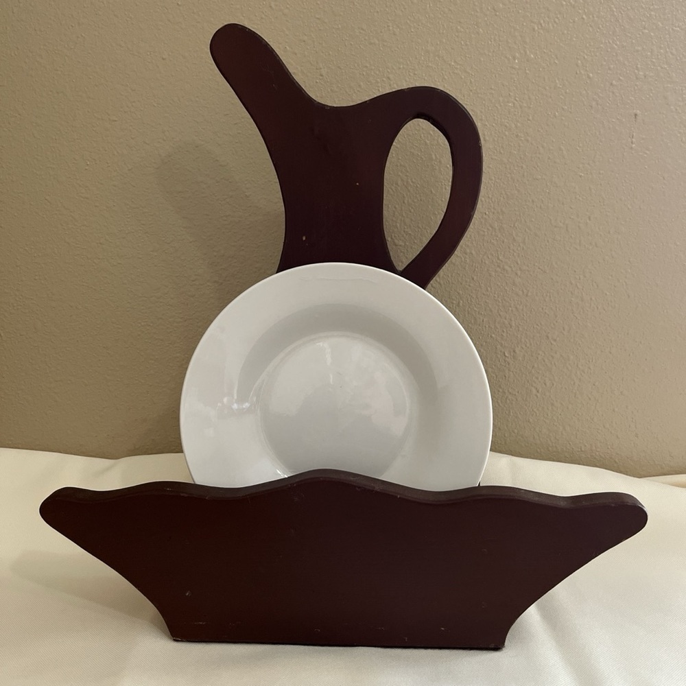 Vintage Homemade Cottage Core Farmhouse Wood Pitcher Plate/Plant Holder